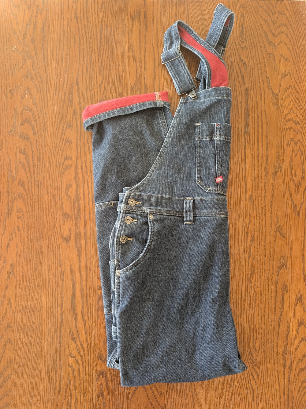 Dickies Women's Warming Temp-iQ Double Knee Fleece Lined Denim Bib Overalls NWOT
